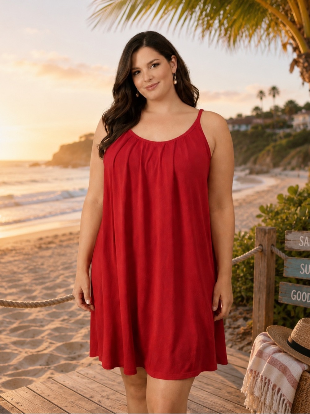 Zenana Red Sleeveless Swing Dress Flowy Casual Summer Dress. PTP 22